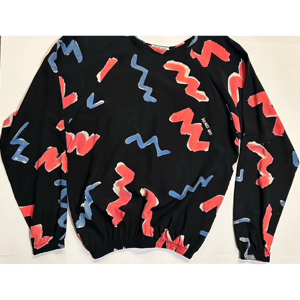 Vintage MICHAEL‎ KATZ Modern Print Silk Artist Signed Blouse Ladies M